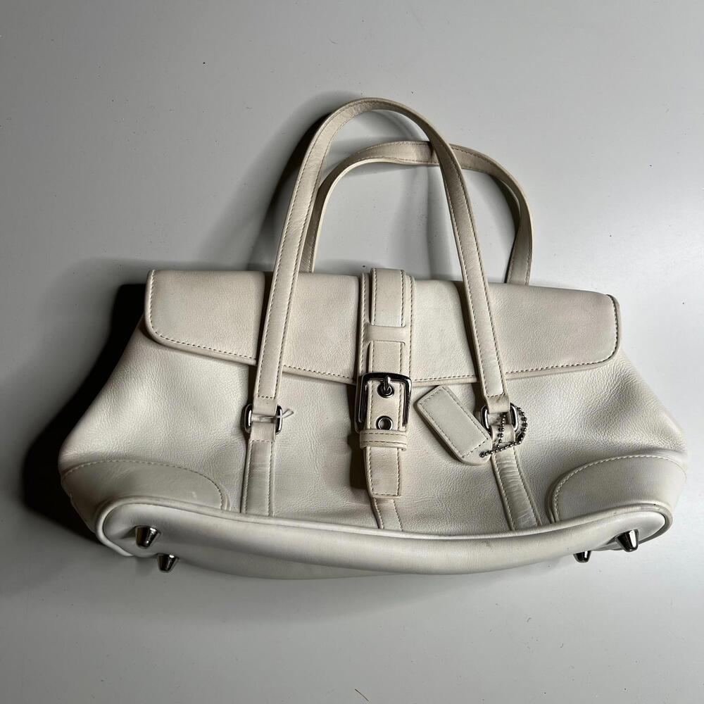 Vintage Coach Hampton White Leather Satchel Purse #9267 – Structured Top Handle‎